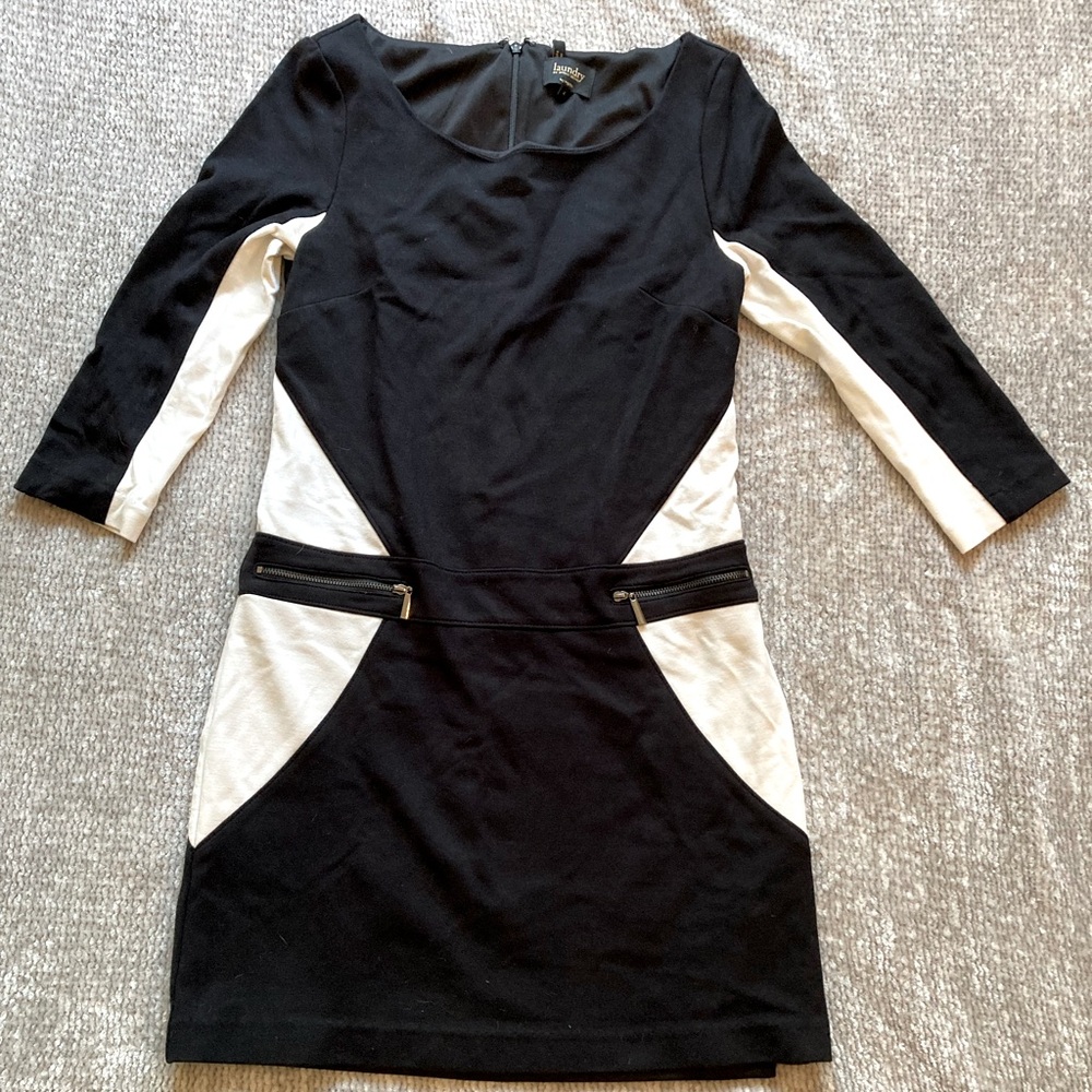 Laundry by Shelli Segal Mod Black and White Dress Long Sleeve Stretchy Y2K sz 4